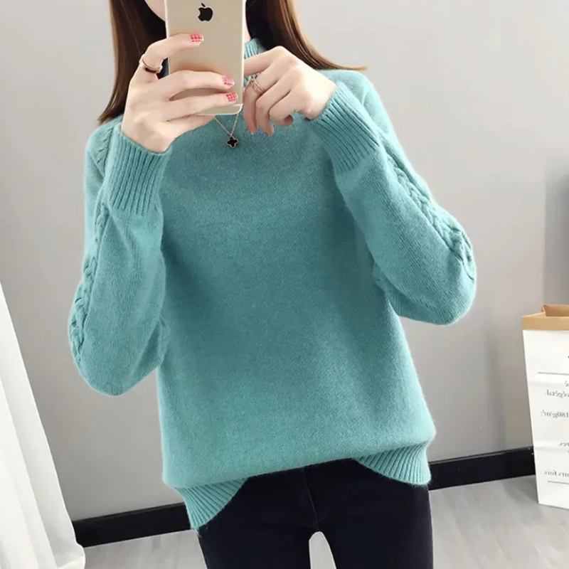 Levoire | Pull à col montant Pull Femme Détails du motif en cable Vert clair
