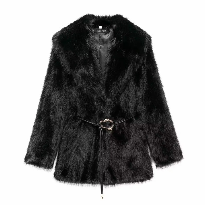 Levoire | Manteau En Fausse Fourrure Luxueux Avec Ceinture Noir