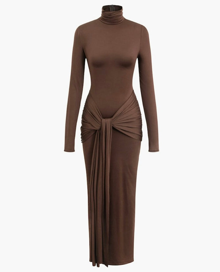 Levoire | Robe Maxi Marron À Manches Longues Avec Détail En Nœud Braun