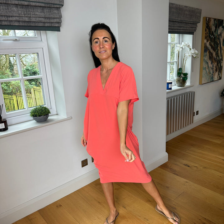 Levoire | Robe Midi Avec Décolleté En V Corail