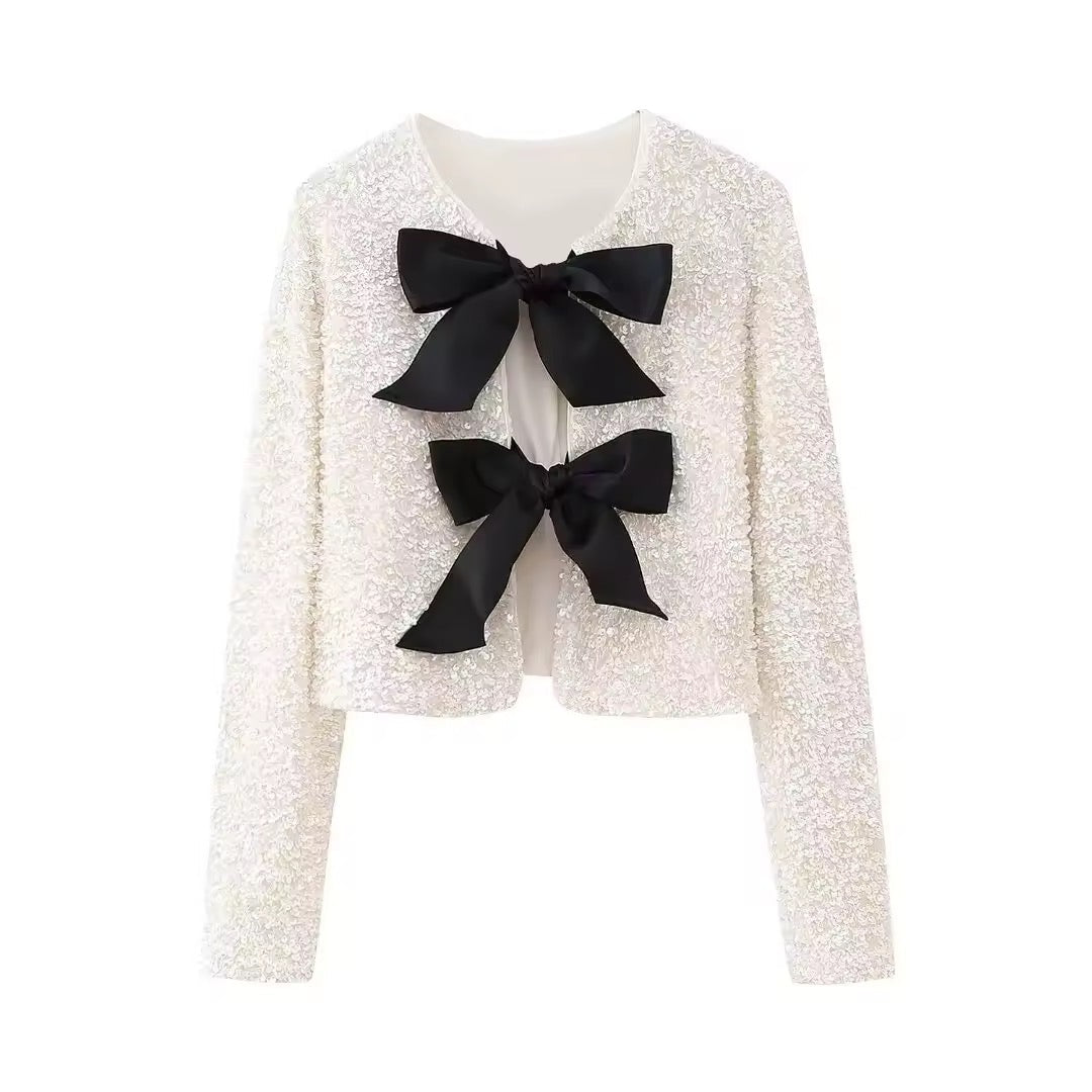 Levoire | Veste À Paillettes Avec Détails En Nœud Blanc