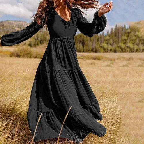 Levoire | Femme robe élégante unie à manches longues