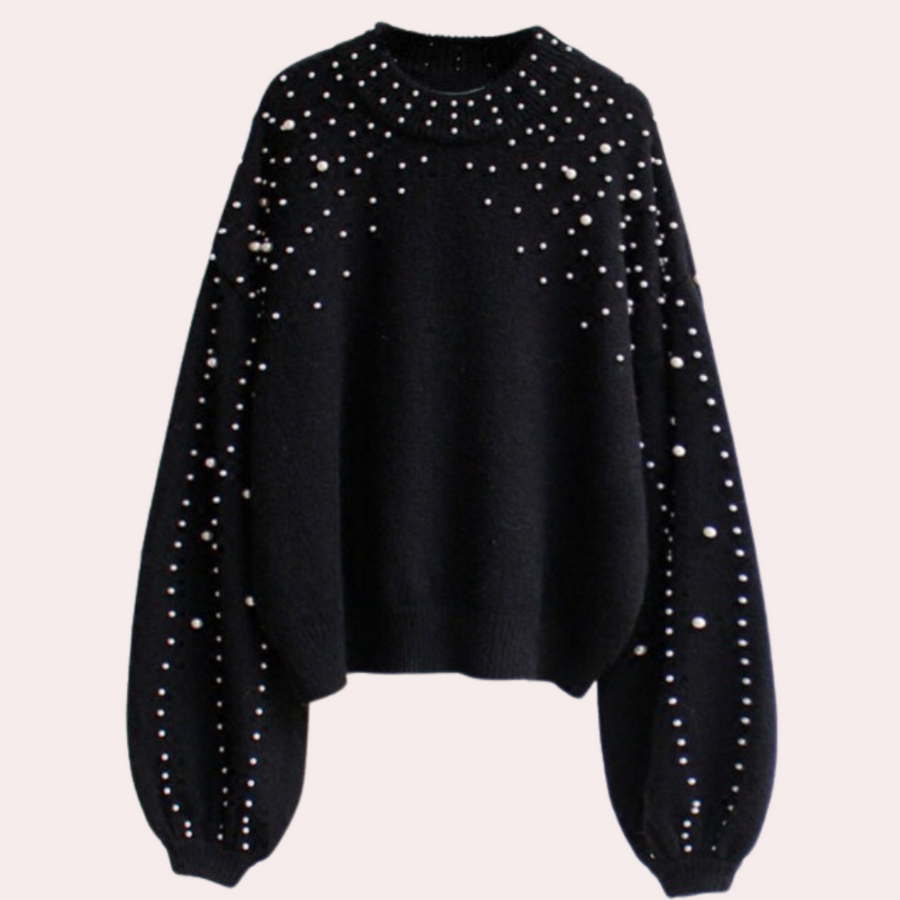 Levoire | Pull-Femme-Élégant-Avec-Col-Rond-Et-Décoration-En-Perles Noir