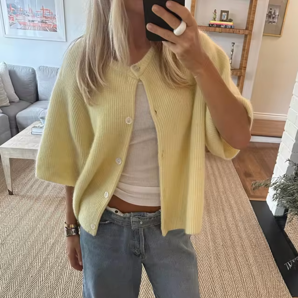 Levoire | Veste En Tricot Courte Avec Boutons Pour Femmes Jaune