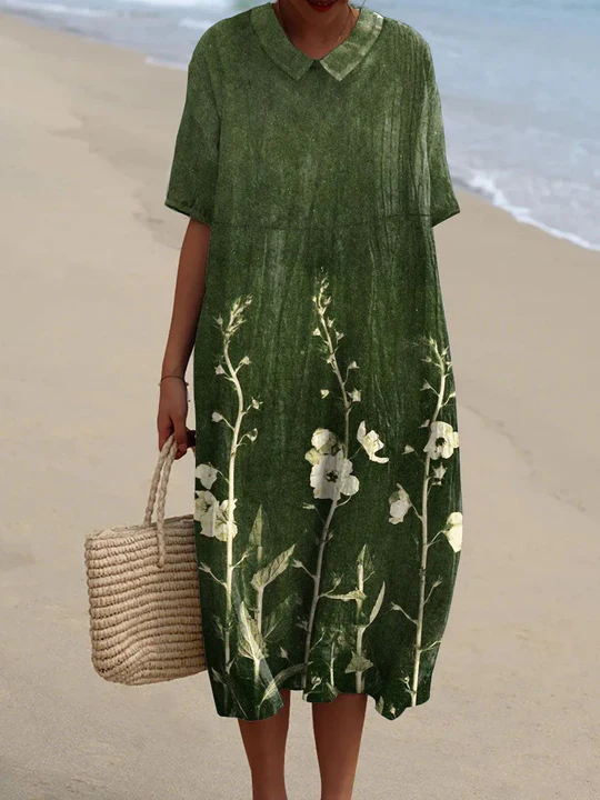Levoire | Robe Midi Légère En Coton Impression Printemps & Été Vert