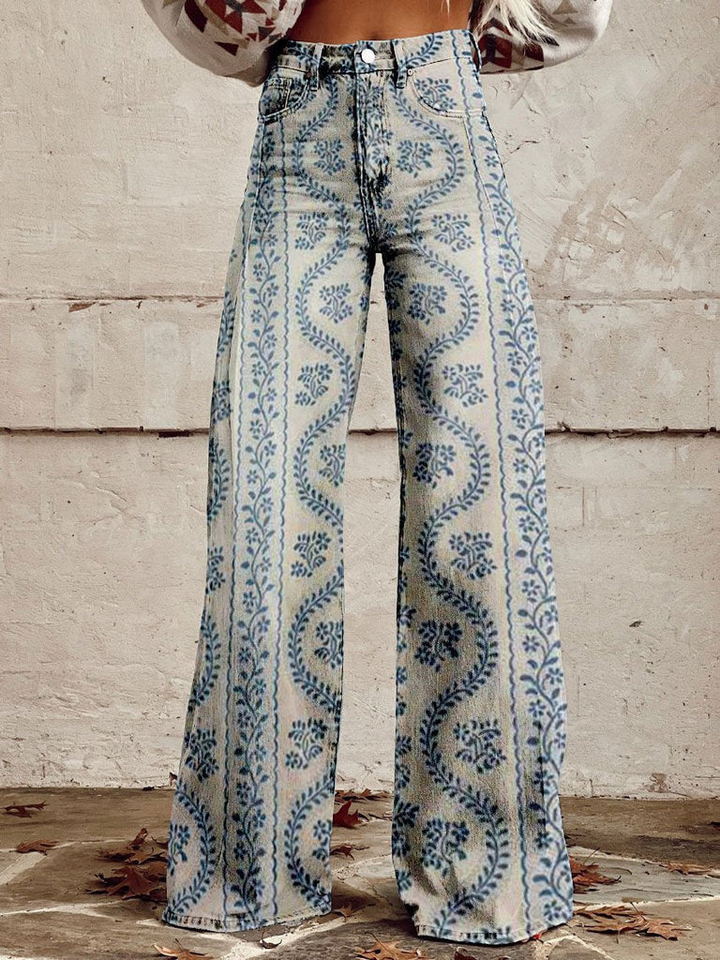 Levoire | Pantalon Flare Look Rétro Femme Rayures bleues