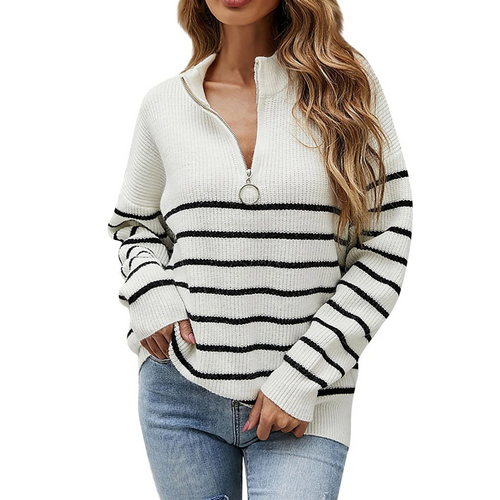 Levoire | Pull à zip pour femmes Modèle rayé, Ajustement flexible