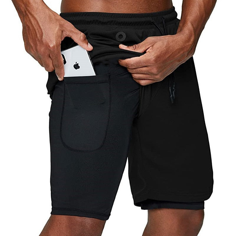 Levoire | Double couche short de course Incl. poche pour téléphone & fente Noir