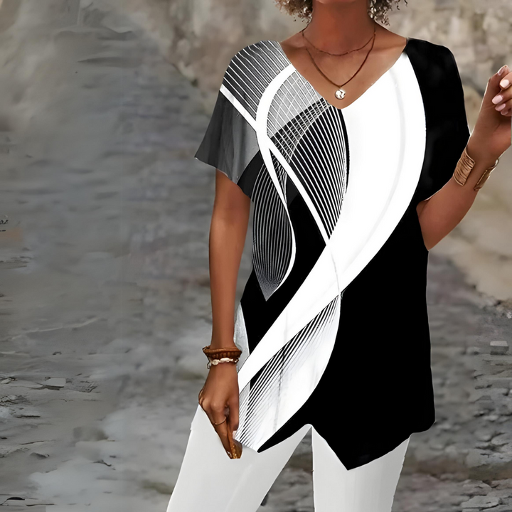 Levoire | Chemise stylée avec décolleté en V Noir Blanc