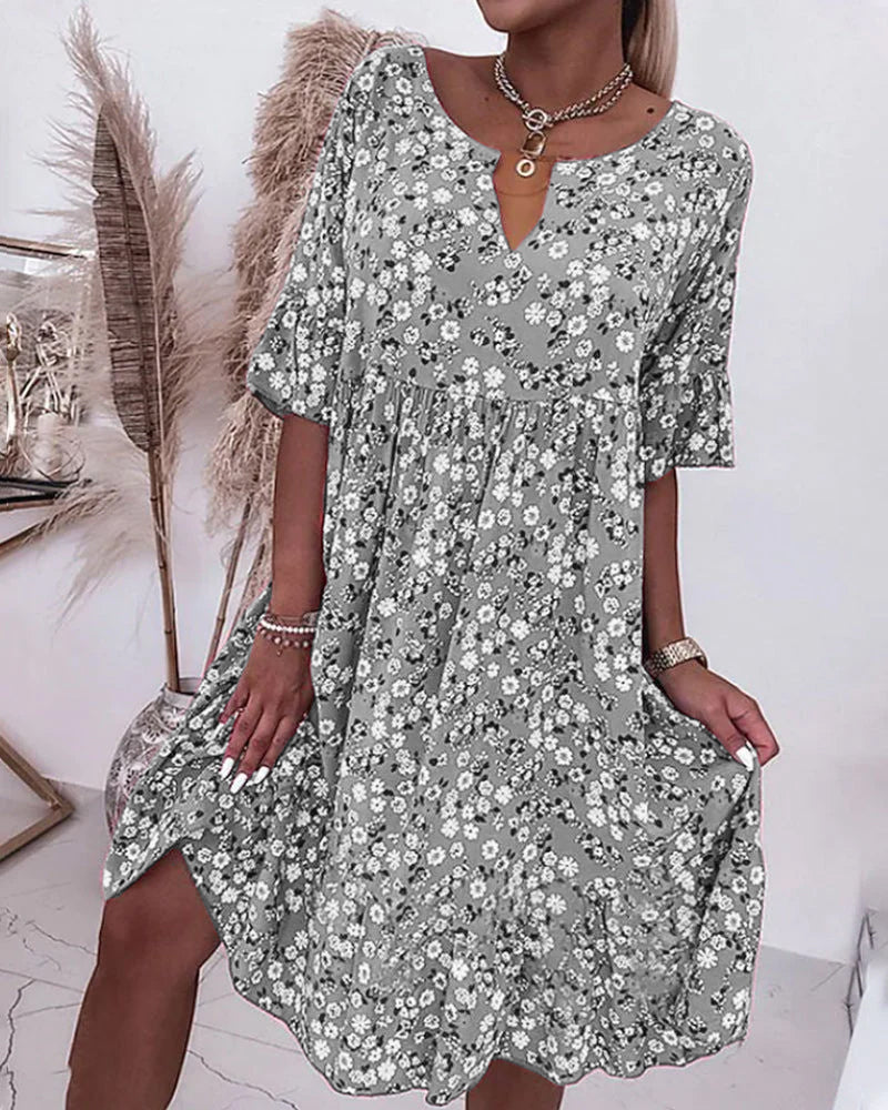 Levoire | Robe À Manches Demi-Mètres Et Imprimé Floral Gris