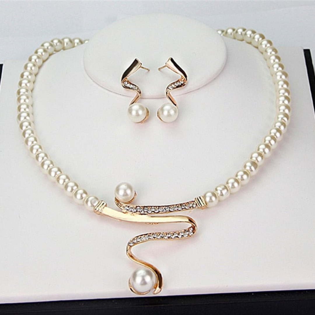 Levoire | Chaîne De Perles Naturelle + Ensemble De Boucles D'Oreilles En Or