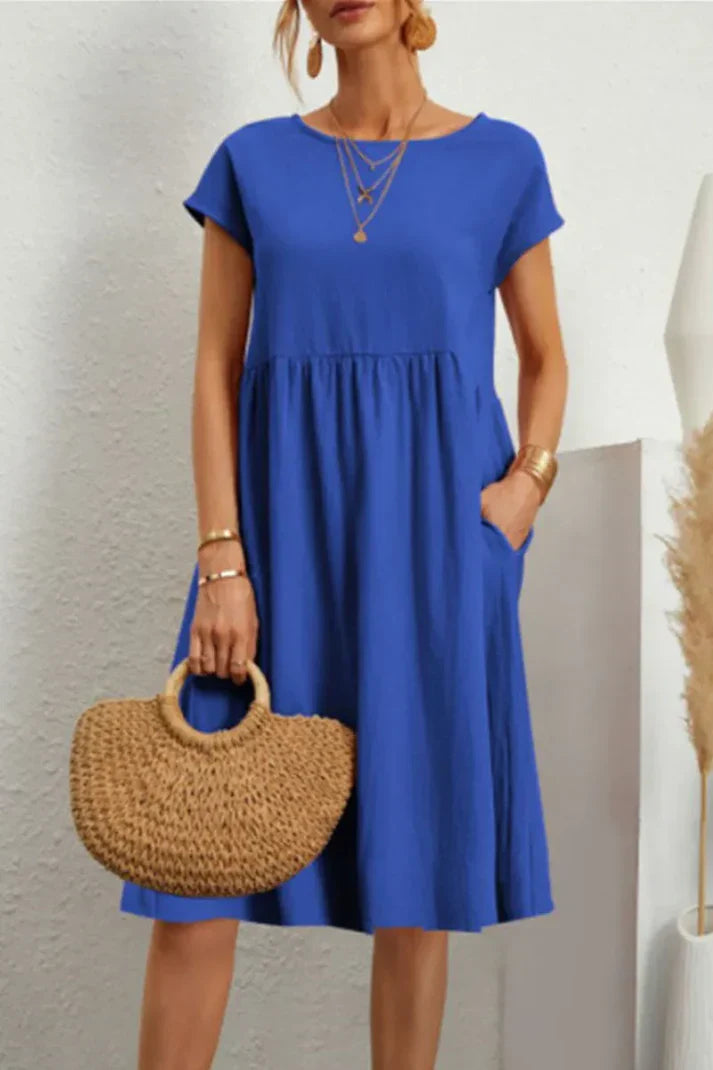 Levoire | Robe Unicolore Décontractée Manches Courtes Bleu