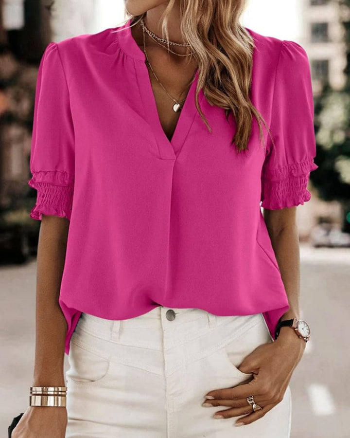 Levoire | Blouse À Manches Courtes Et Décolleté En V Pour Le Printemps Fuchsie