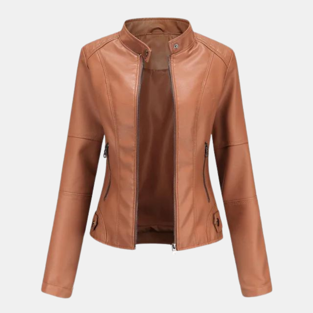 Levoie | Veste en cuir pour femmes avec col montant Chameau