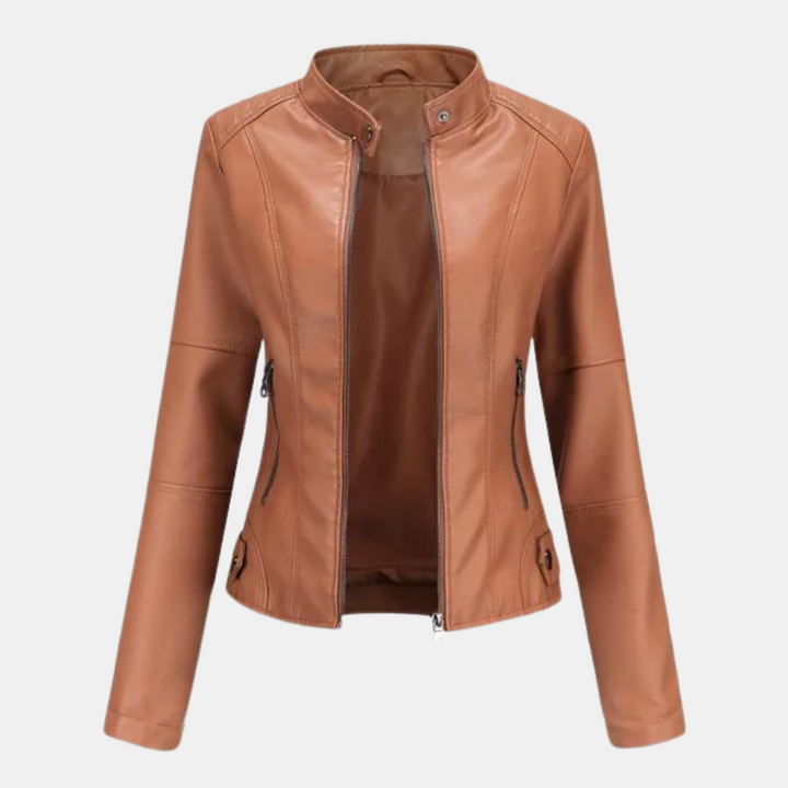 Levoie | Veste en cuir pour femmes avec col montant Chameau