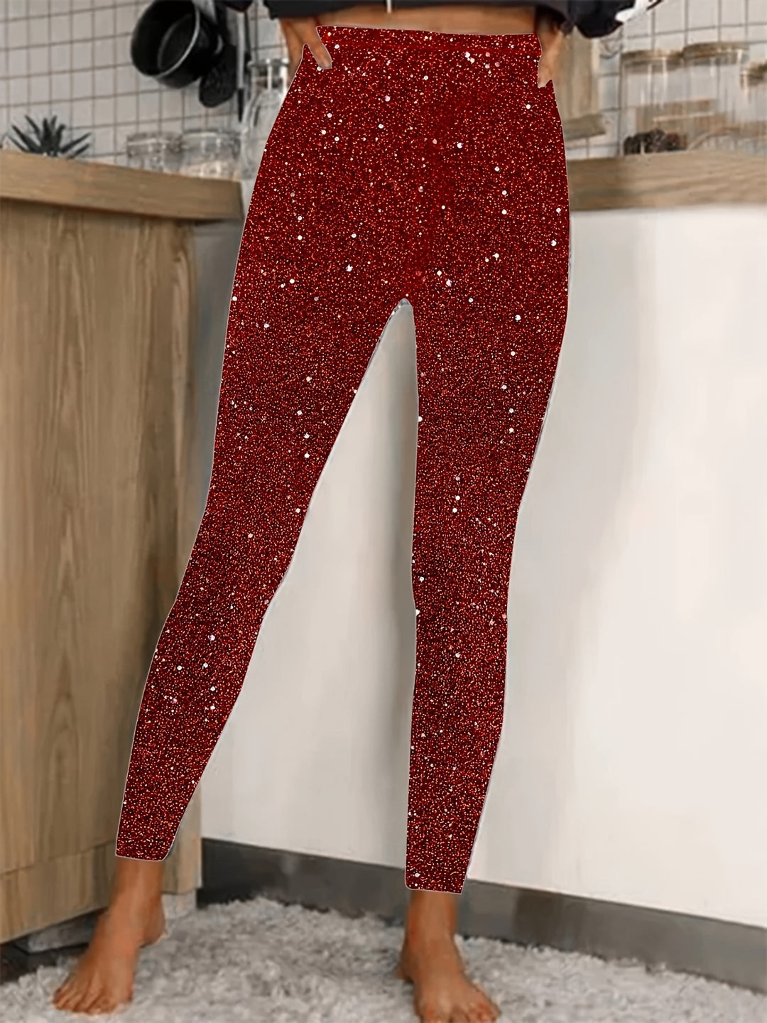 Levoire | Legging Paillettes Taille Haute Brillant et Confortable pour Femmes Rot