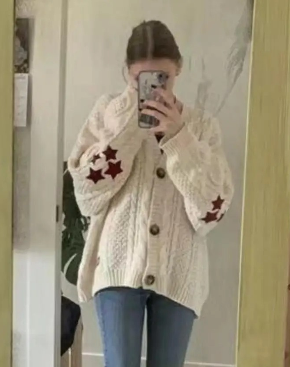 Levoire | Gilet pour femmes à motif étoile en tricot à volants bas Blanc
