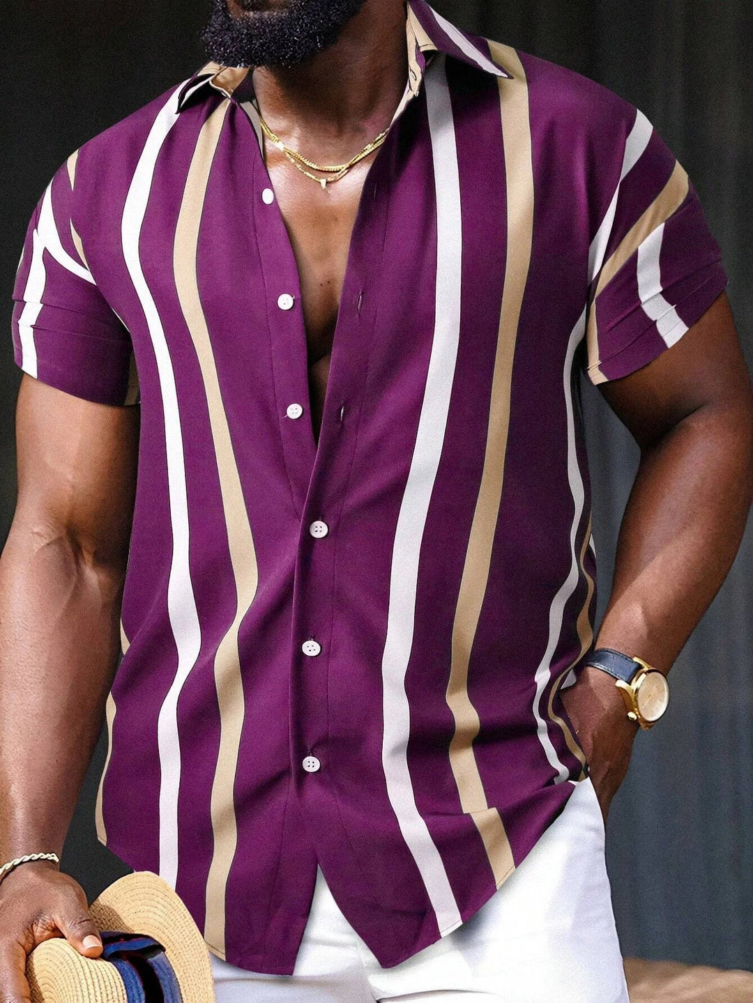 Levoire | Chemise Rayee Elegant Hommes Violet