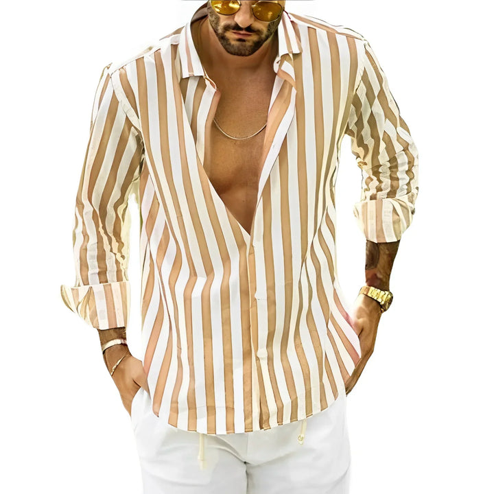 Levoire | Chemise Moderne Décontractée Avec Motif Rayé D'Été Jaune