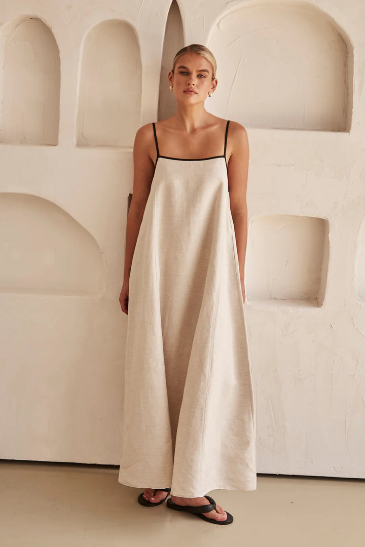Levoire | Robe En Lin Longue En Contraste Crème