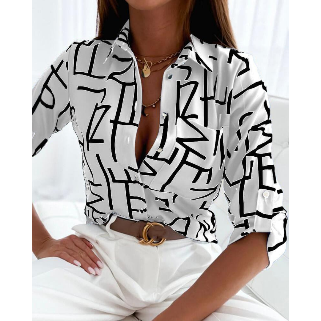 Levoire | Chemise Boutonnée À Imprimé Géométrique Pour - Femmes - Confortable Blanc