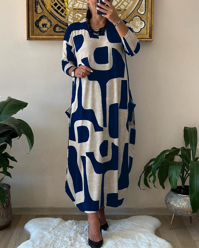 Levoire | Robe À Manches Longues Avec Imprimé Moderne Bleu