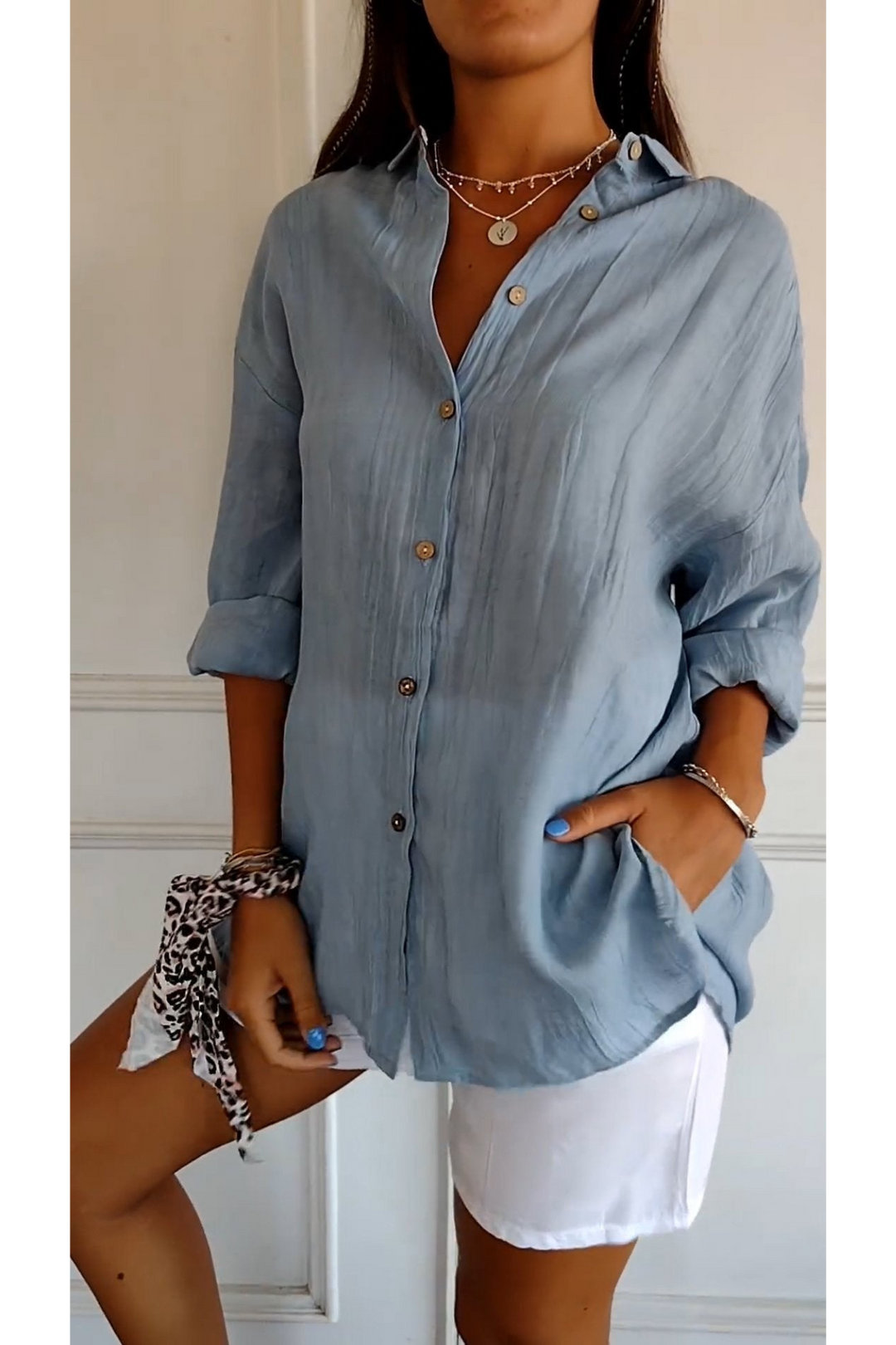 Levoire | Blouse Manches Courtes FR Femmes Long Bleu