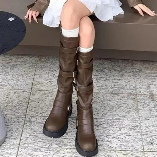 Levoire | Bottes hautes femme semelle plate plusieurs boucles