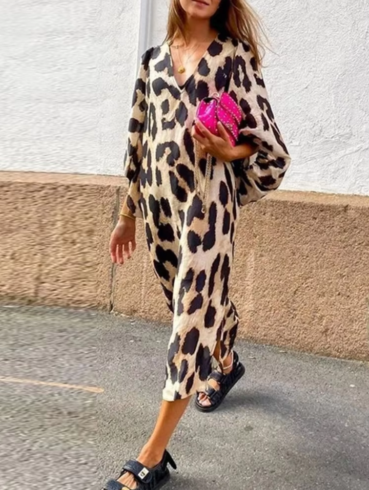 Levoire | Robe Avec Motif Léopard Et Décolleté En V Léopard