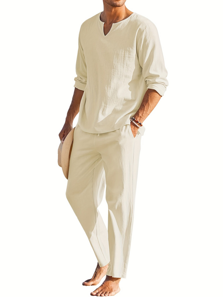 Levoire | Chemise pour homme élégante et ensemble de pantalons pour une élégance décontractée printemps/été Beige