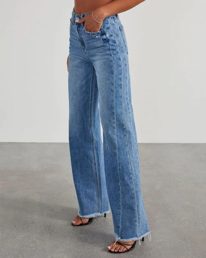 Levoire | Pantalon taille haute en jean pour femme - Bleu