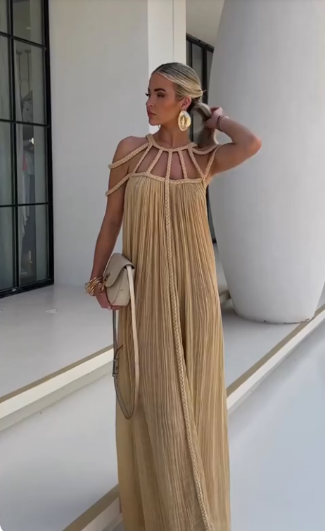 Levoire | Robe Longue En Tissu Fluide Khaki Taille 34-46