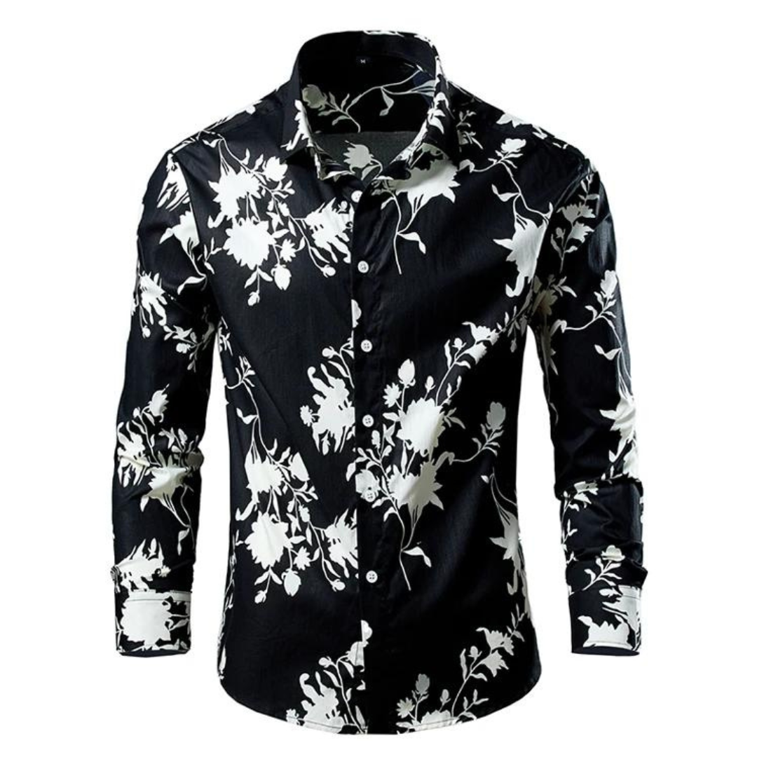 Levoire | Chemise À Fleurs Elegant Hommes Noir