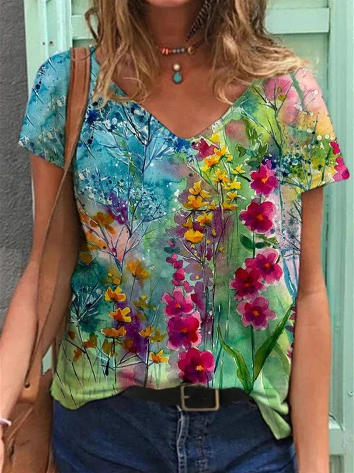 Levoire | Chemise À Col En V Peinture Art Floral Multicolore
