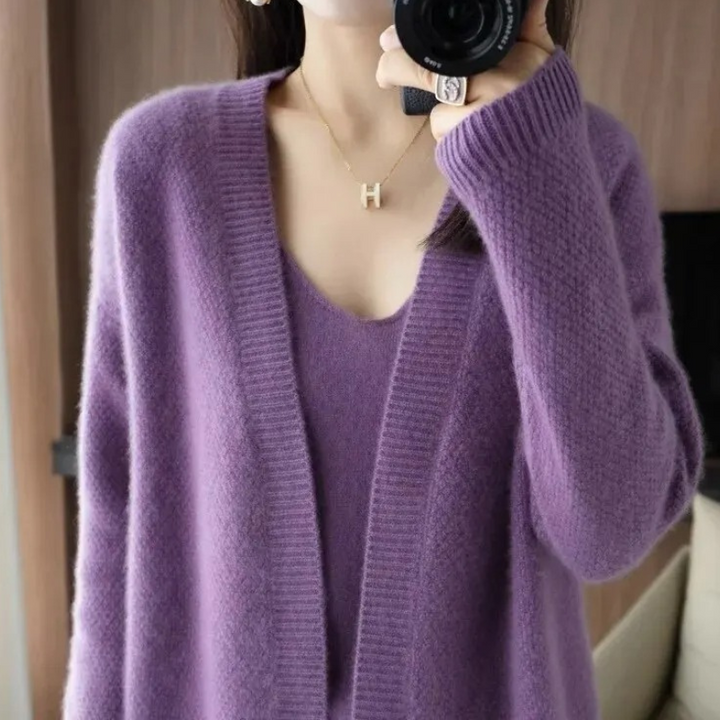 Levoire | Gilet Femme Ouvert Doux en Maille Superposé Lilas