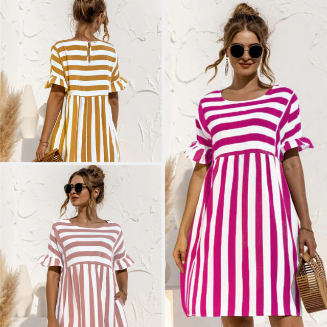 Levoire | Robe Courte Rayée Maternité Volants
