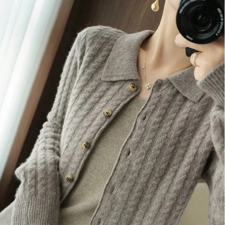 Levoire | Cardigan Femme Gilet Tricoté Avec Col Et Boutons Gris
