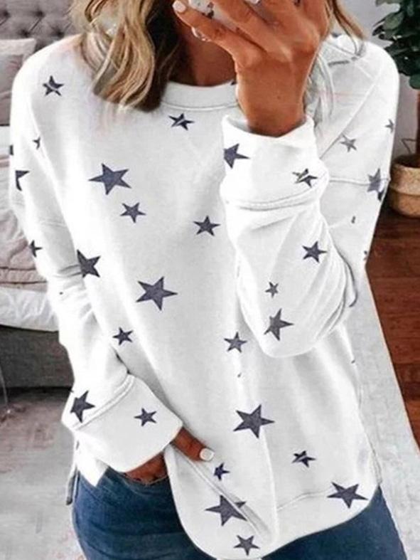 Levoire | T-Shirt Avec Imprimé Étoiles, Col Rond Et Manches Longues Blanc