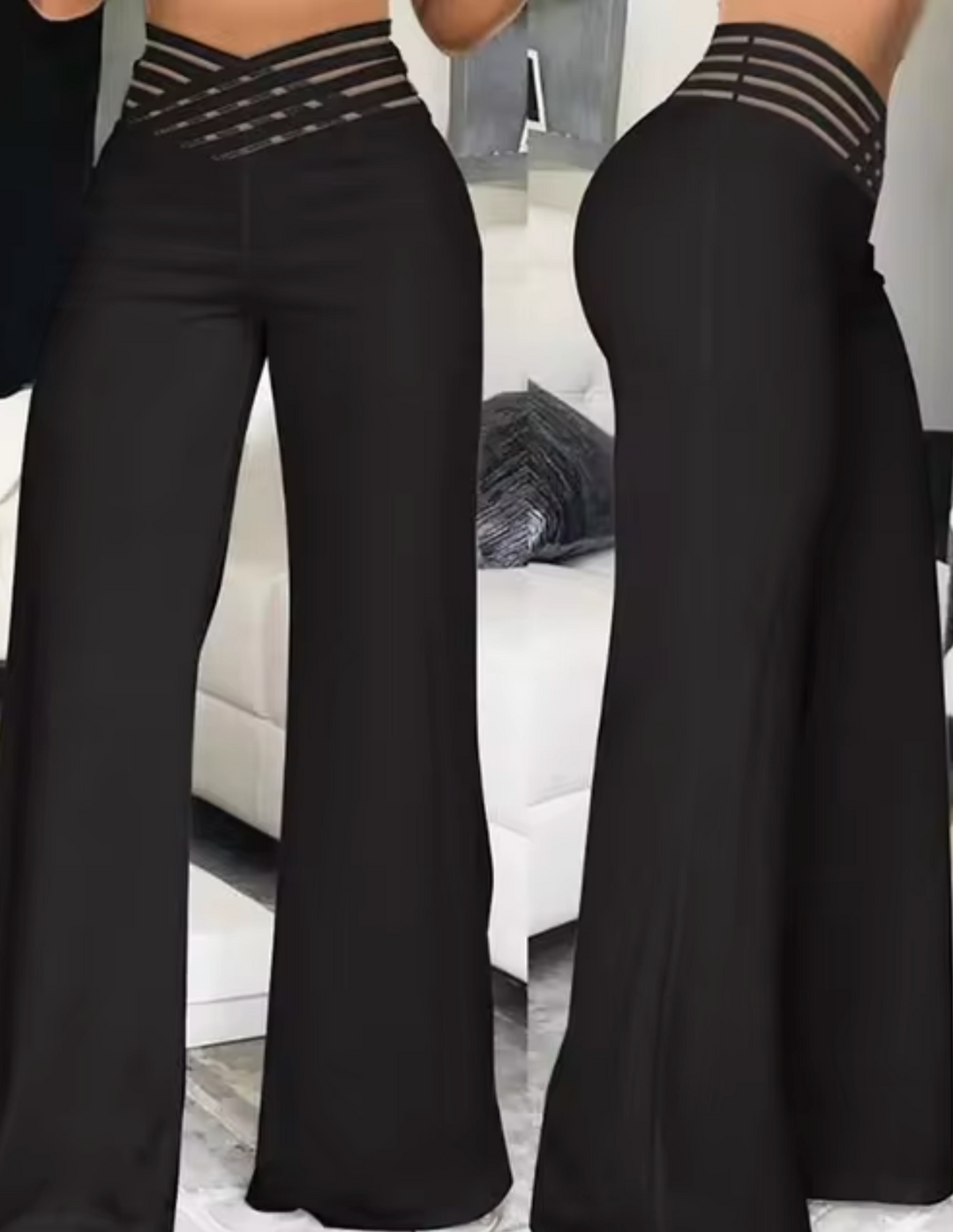 Levoire | Pantalon Évasé Taille Haute Avec Jambe Croisée Noir