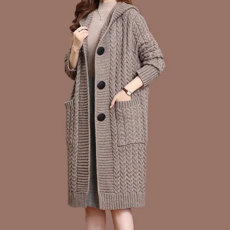 Levoire | Gilet à capuche pour femmes avec bouton et coupe longue Braun