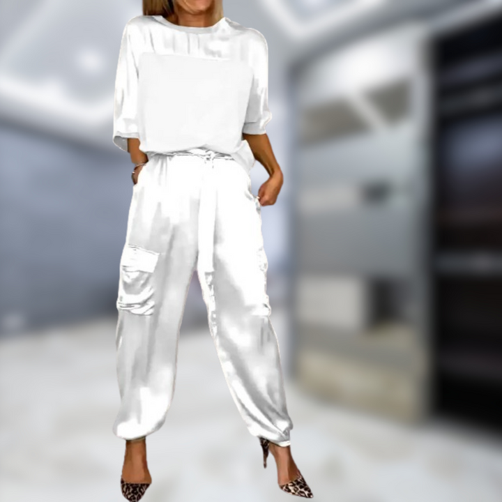 Levoire | Ensemble de top et pantalons à manches mi-longues Bianco