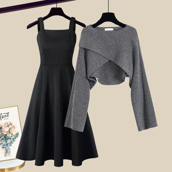 Levoire | Robe en tricot élégante combinée Ensemble Gris