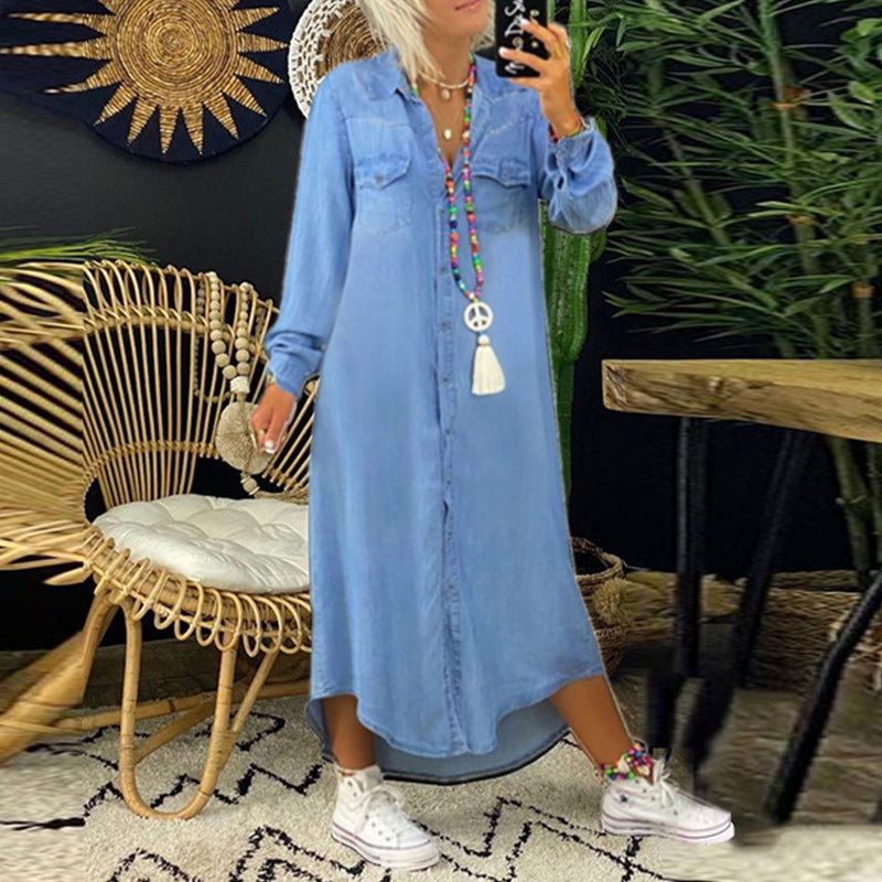 Levoire | Denim Urbain Robe Confortable Décontractée Avec Une Touche Boho Bleu clair