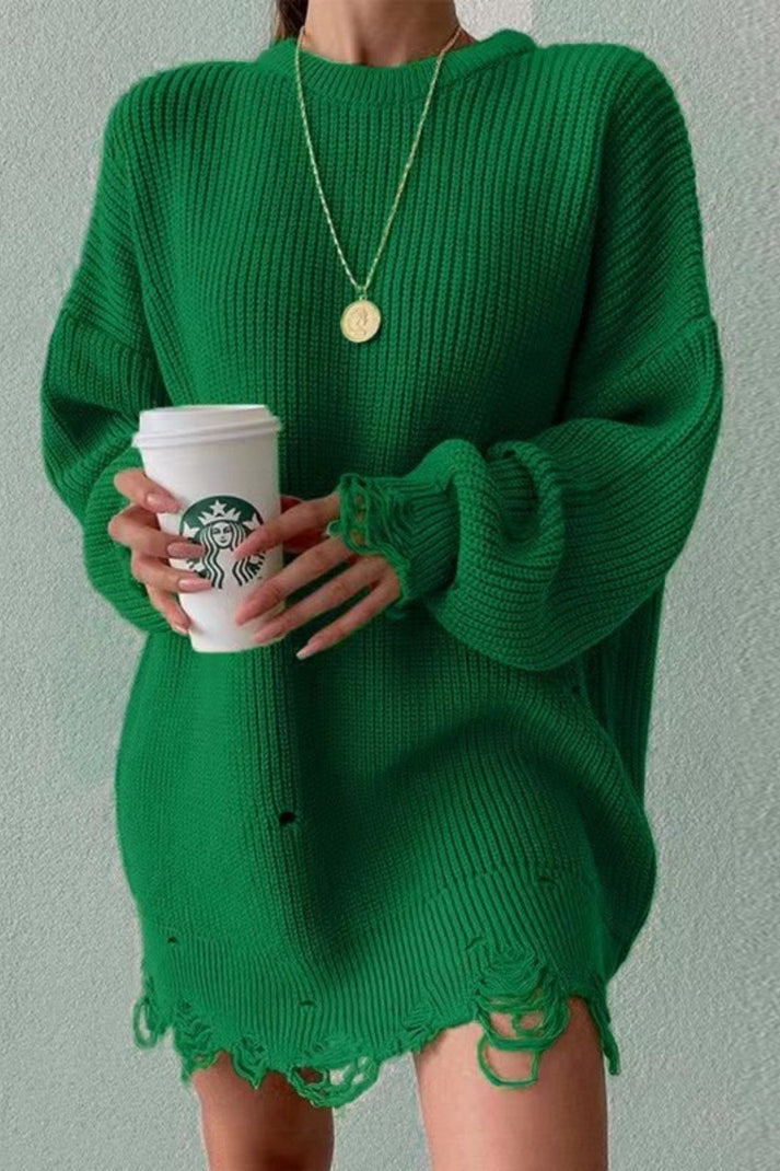 Levoire | Pull Avec Col Ronde Et Éléments Effilochés Vert