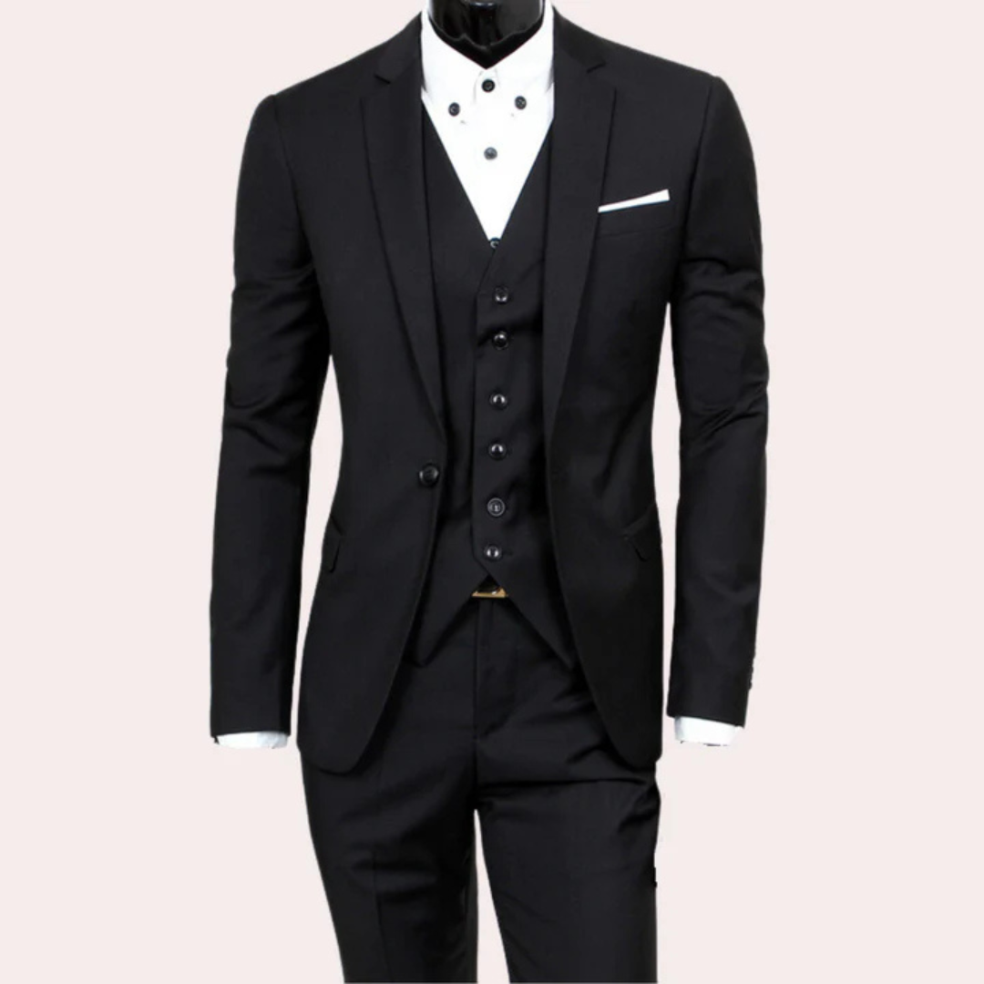 Levoire | Costume Élégant D'Invité De Mariage Avec Levoire | Gilet Pour - Hommes - Trois Pièces Noir