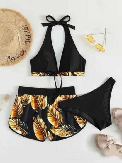 Levoire | Ensemble de bikini et short pour femmes, tenue d'été, ensemble de plage Jaune