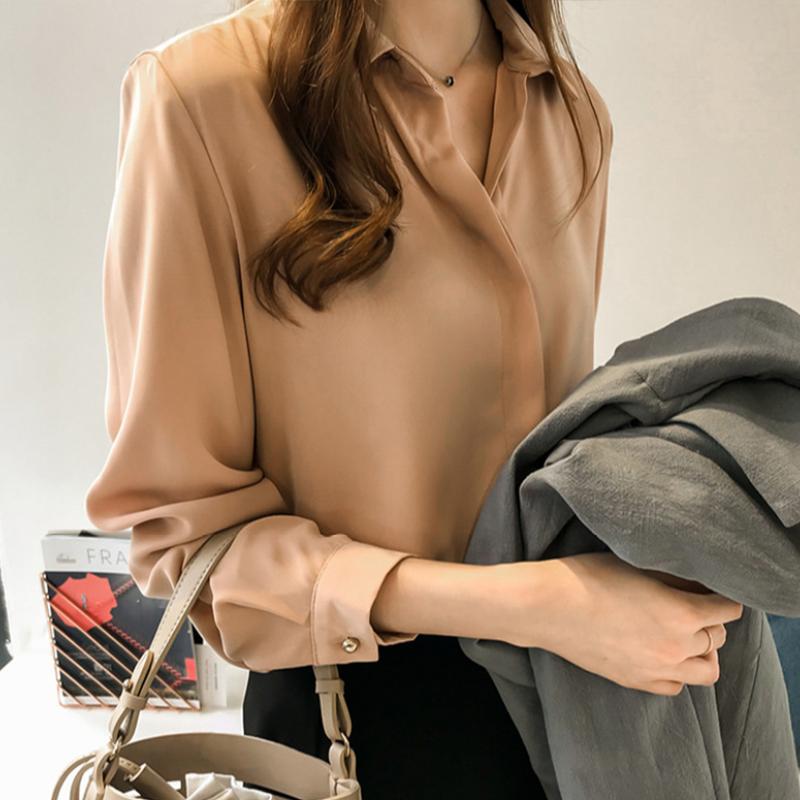 Levoire | Chemisier À Manches Longues En Chiffon Chemise Élégante Abricot