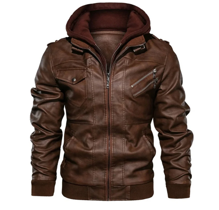 Levoire | Veste En Cuir Avec Capuche Pour Hommes
