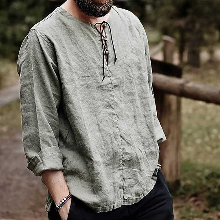 Levoire | Chemise en lin pour hommes stylée décontractée chic blouse d'été T-shirt Chemisier - Gris
