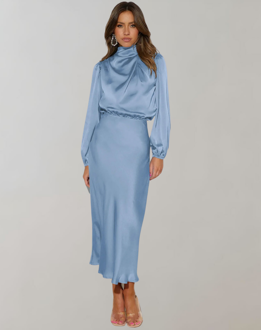 Levoire | Langrmliges Robe En Satin Bleu ciel